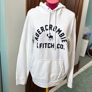 Abercrombie&Fitch hoodie  pull over white/navy appliqué & embroidery Sz L NWOT